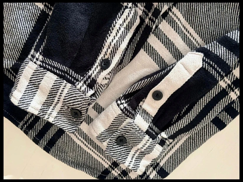 Sobrecasaco de quadrados preto e cru Pull&Bear 100% algodão mangas compridas homem M – photo 9